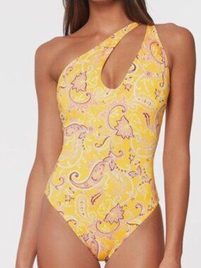 NWT! Sanctuary Yellow Mango Paisley One Shoulder One Piece Swimsuit NEW!